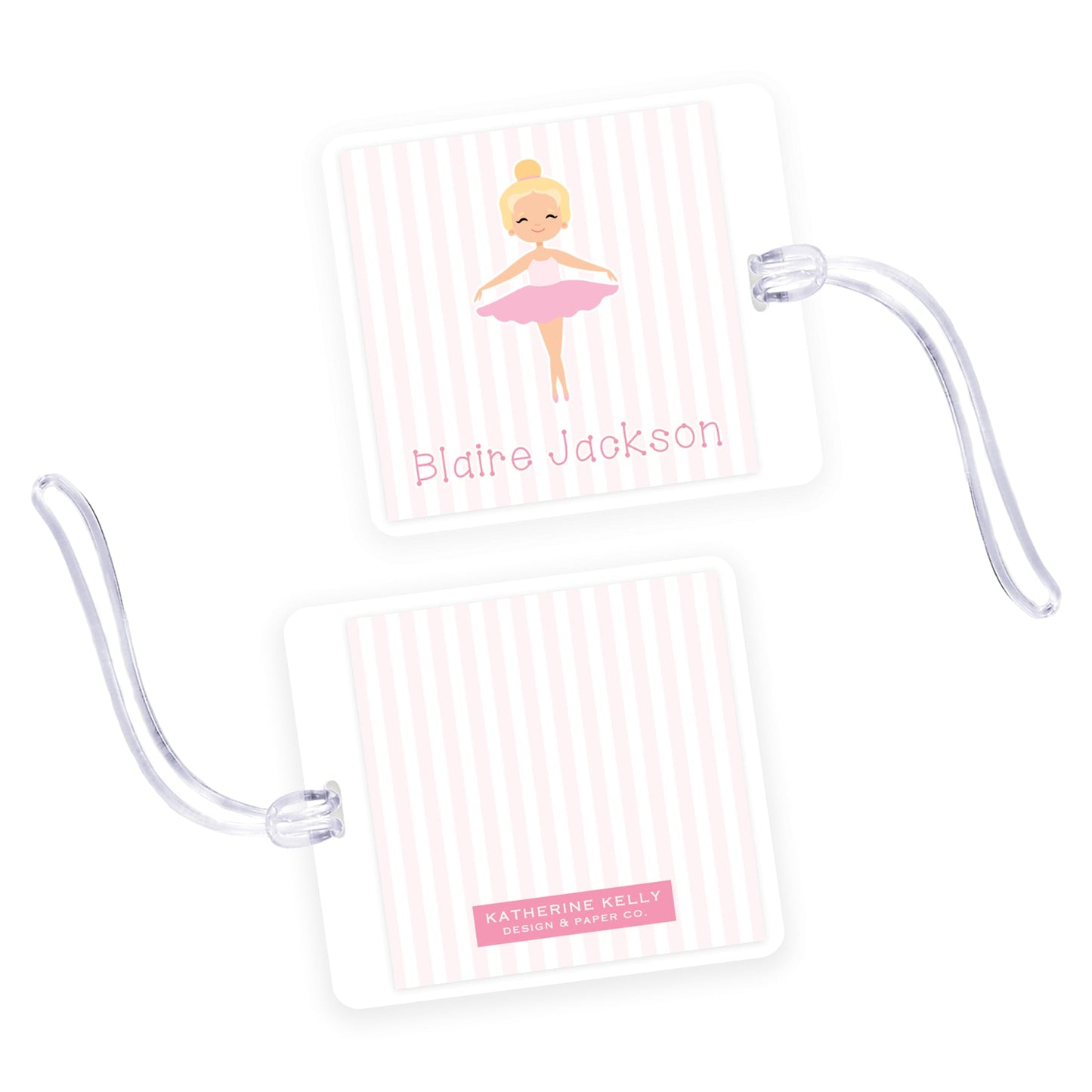 ballerina tutu square laminated bag tag