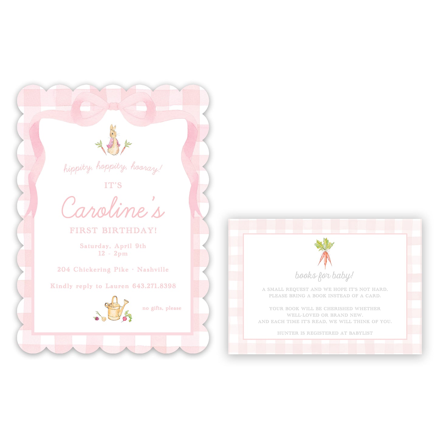 peter rabbit pink books for baby enclosure card