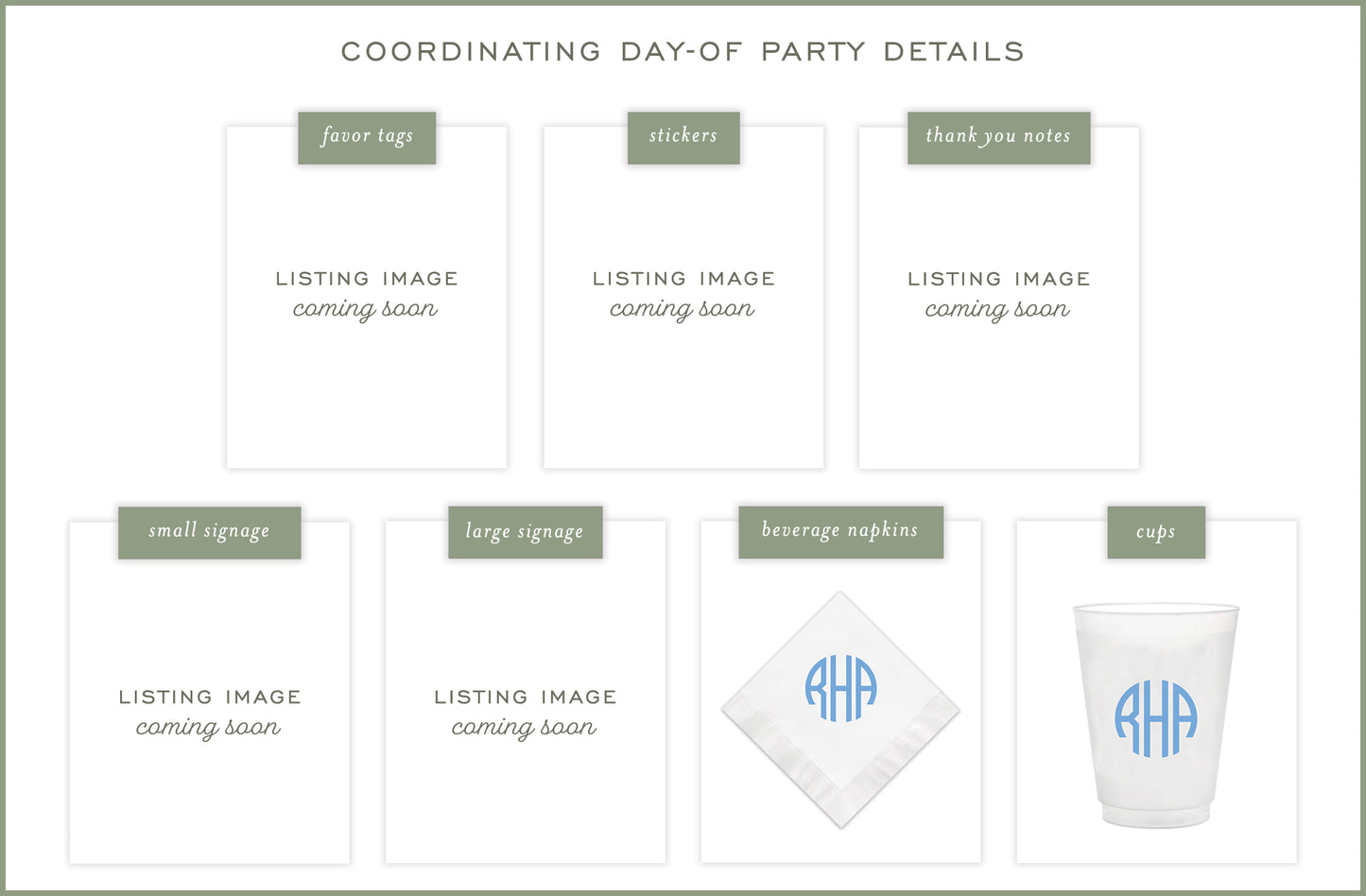 pale blue round monogram invitation