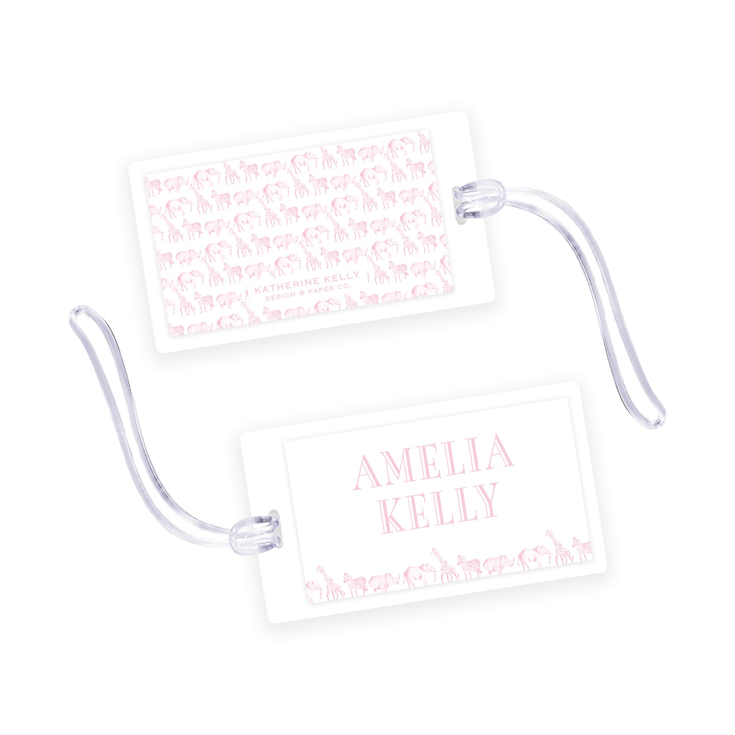 pink safari laminated bag tag