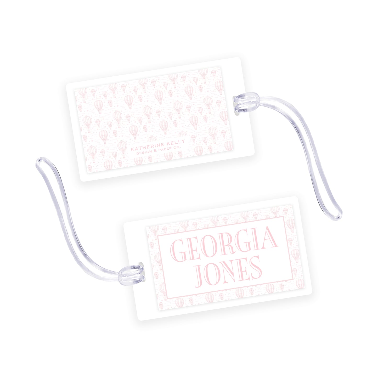 pink hot air balloon laminated bag tag