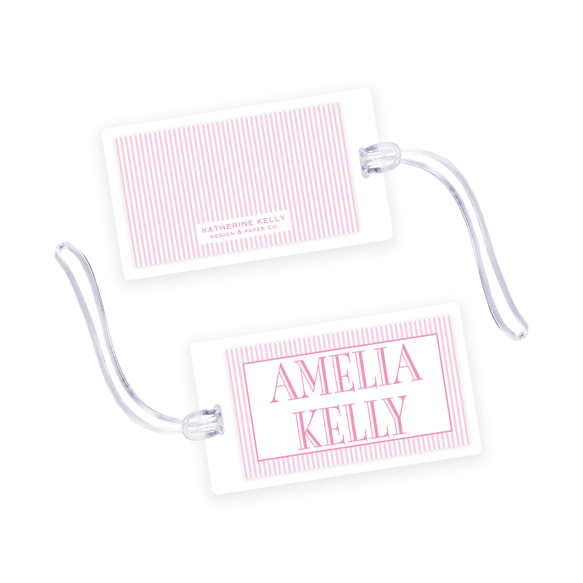 hot pink stripe laminated bag tag Katherine Kelly Design