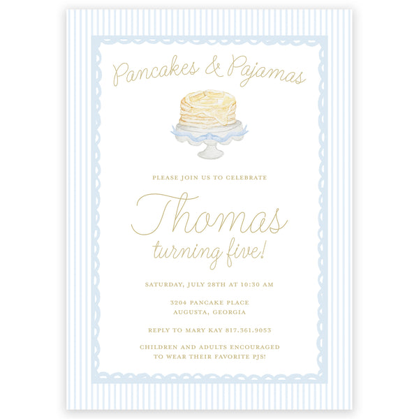 pancakes & pajamas birthday invitation - blue