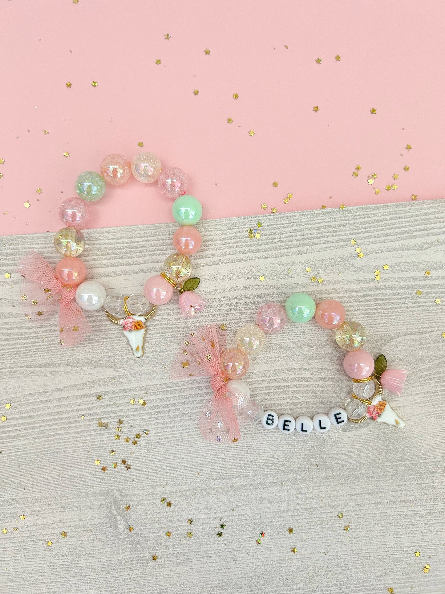 Cowgirl Cow Lily of the Valley Kids and Adult Charm Bracelet, Personalized Custom Name