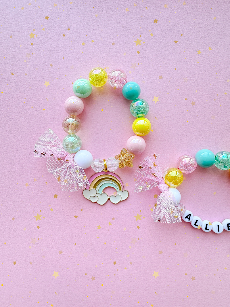 Pastel Rainbow Kids Beaded Charm Bracelet