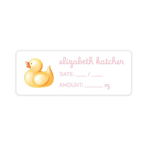 rubber ducky pink breast milk bag labels