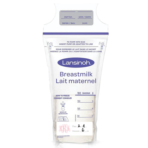 pink monogram breast milk bag labels