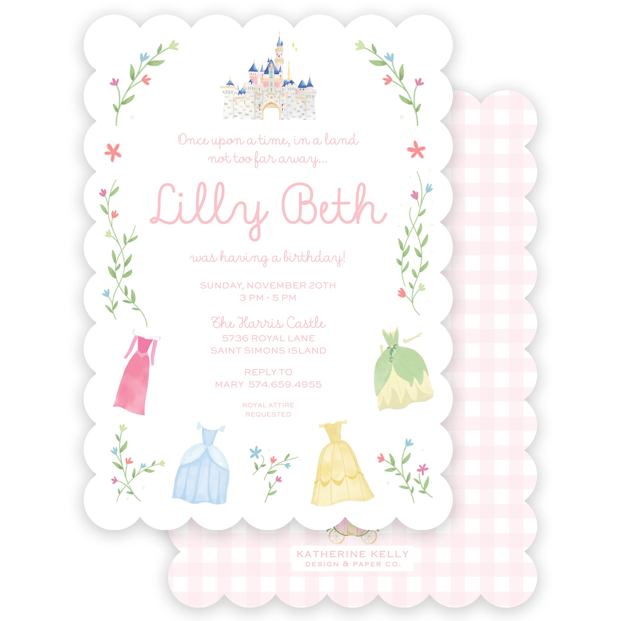 princess dresses birthday invitation Katherine Kelly Design princess dresses birthday invitation Katherine Kelly Design