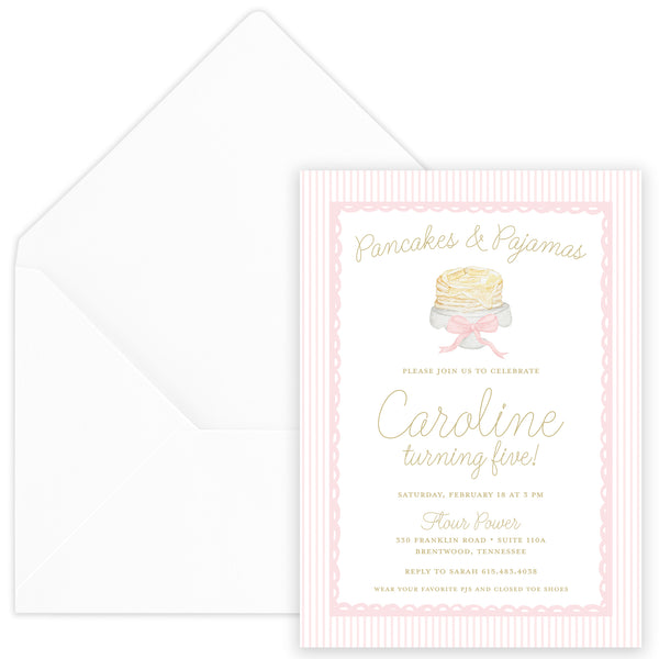 pancakes & pajamas birthday invitation - pink