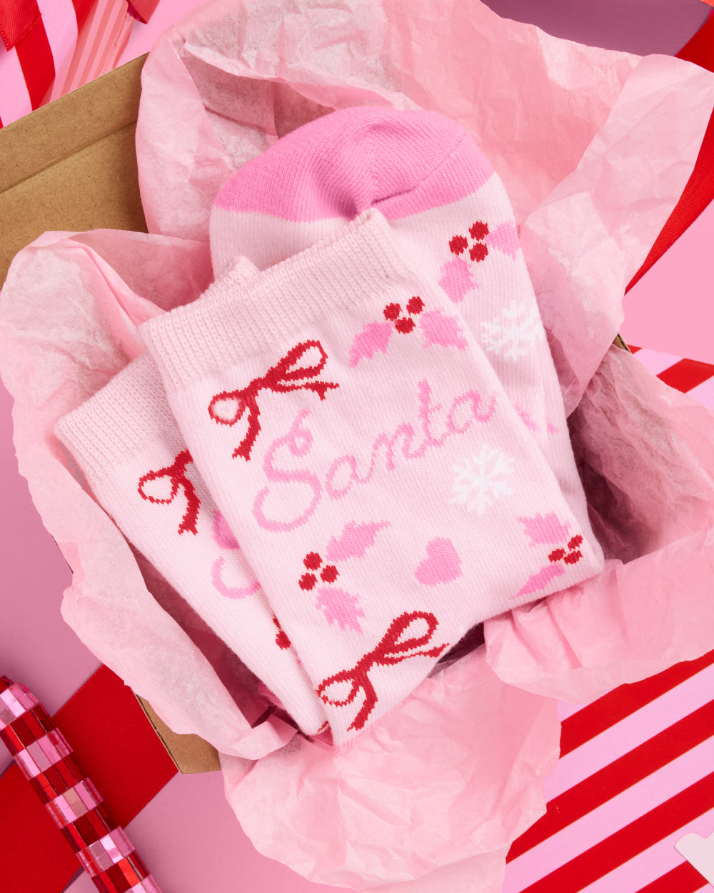 Santa Baby Knit Socks - pink tube socks