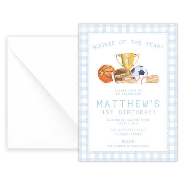 rookie of the year sports birthday invitation