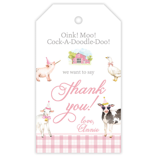 pink farm animal party favor tag