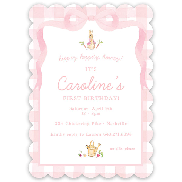 pink peter rabbit birthday invitation