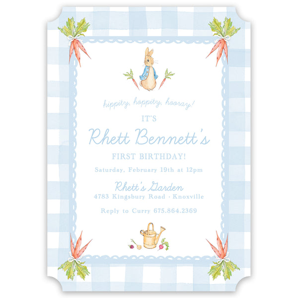 blue peter rabbit party invitation