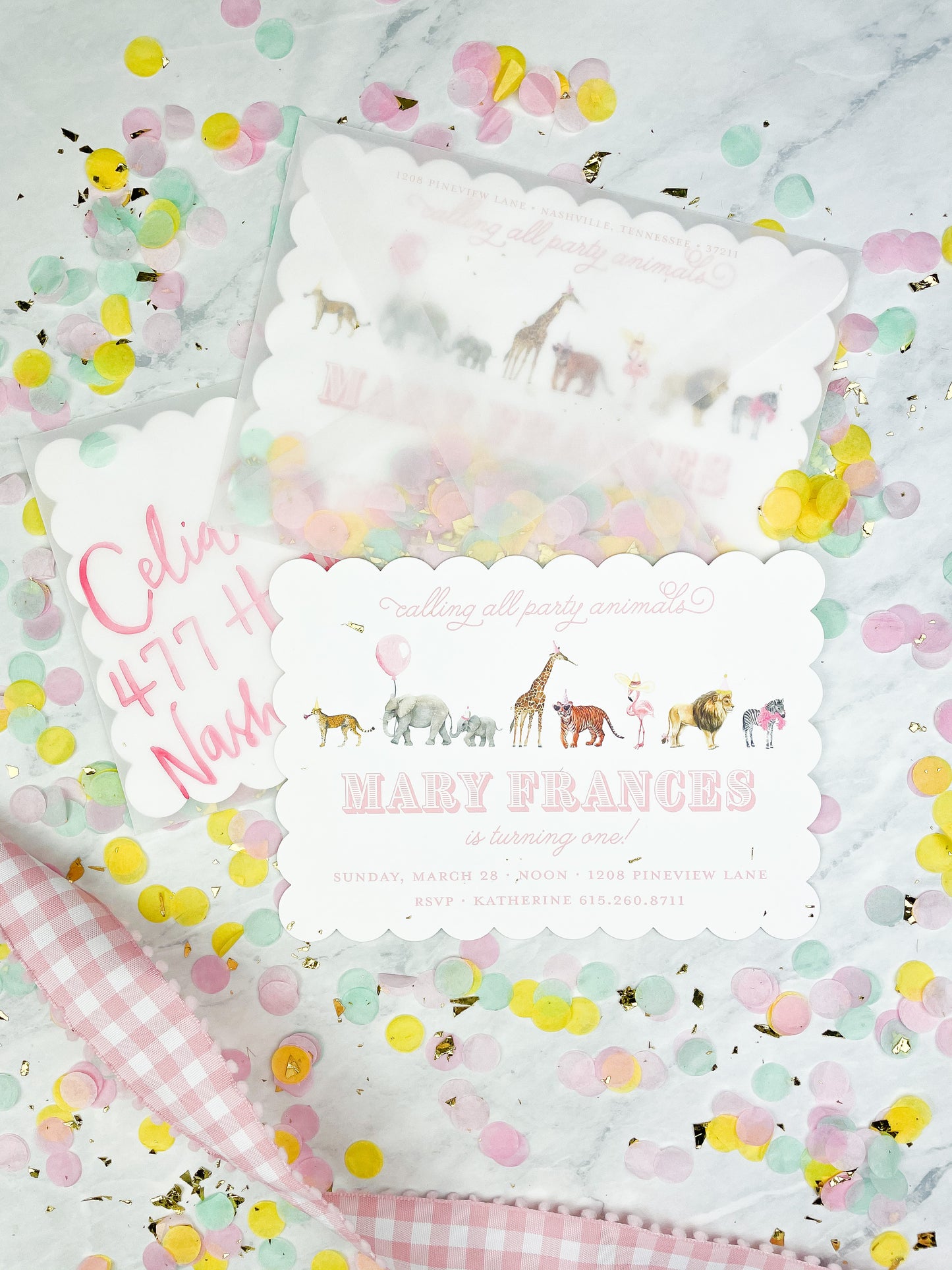 pink party animal invitation