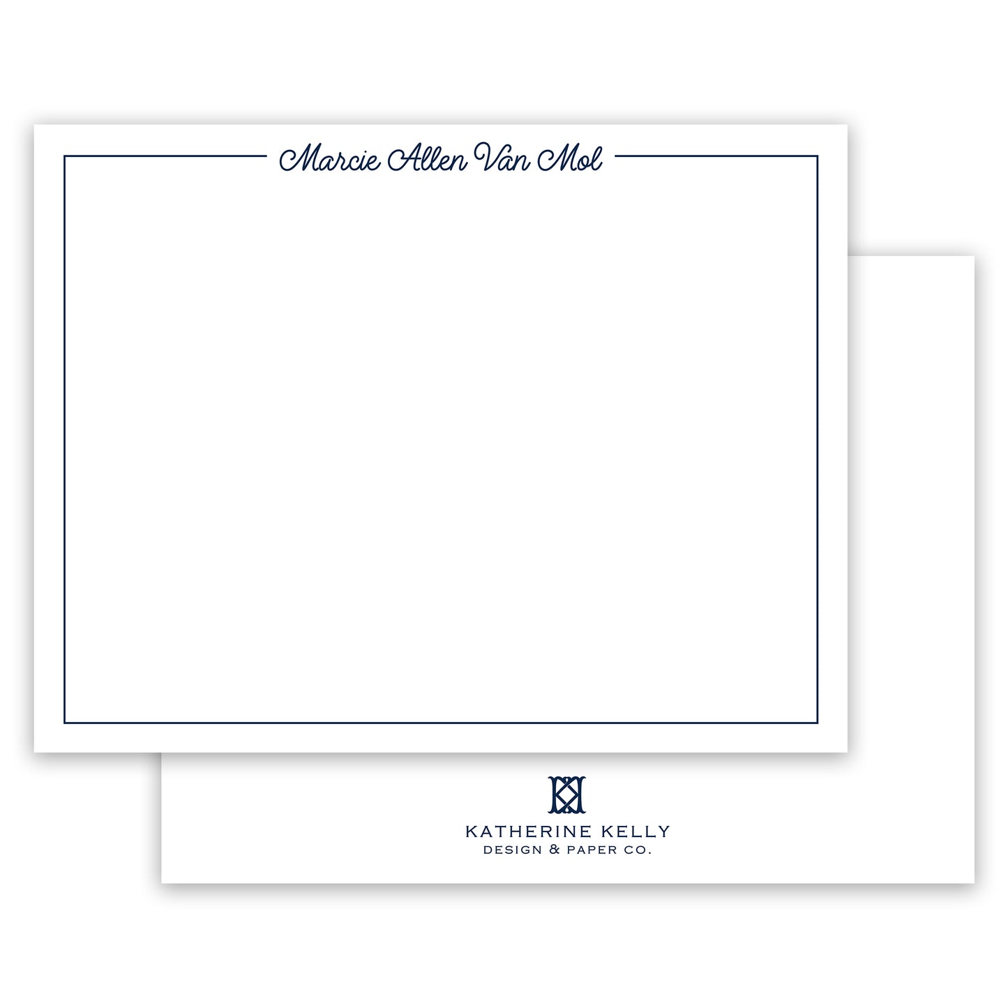classic scipt navy notecard