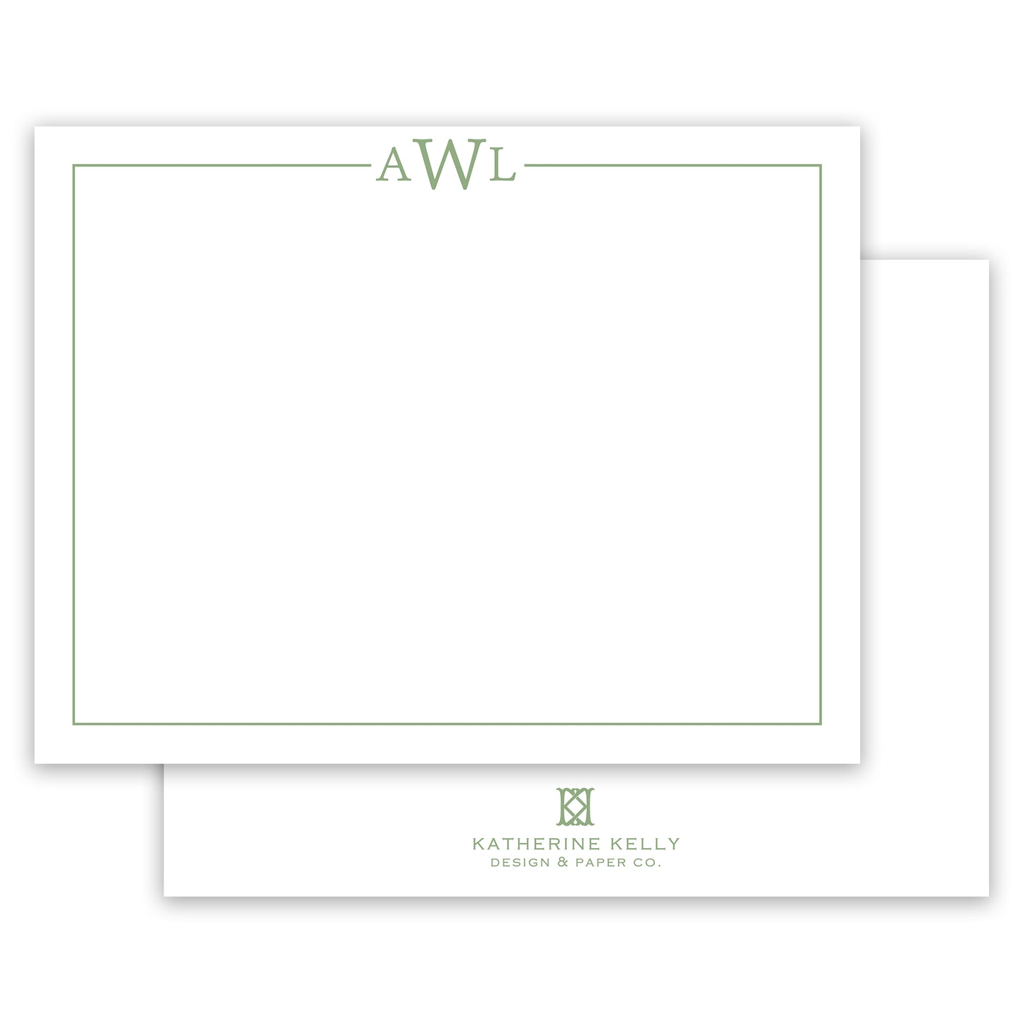 classic sage monogram notecard