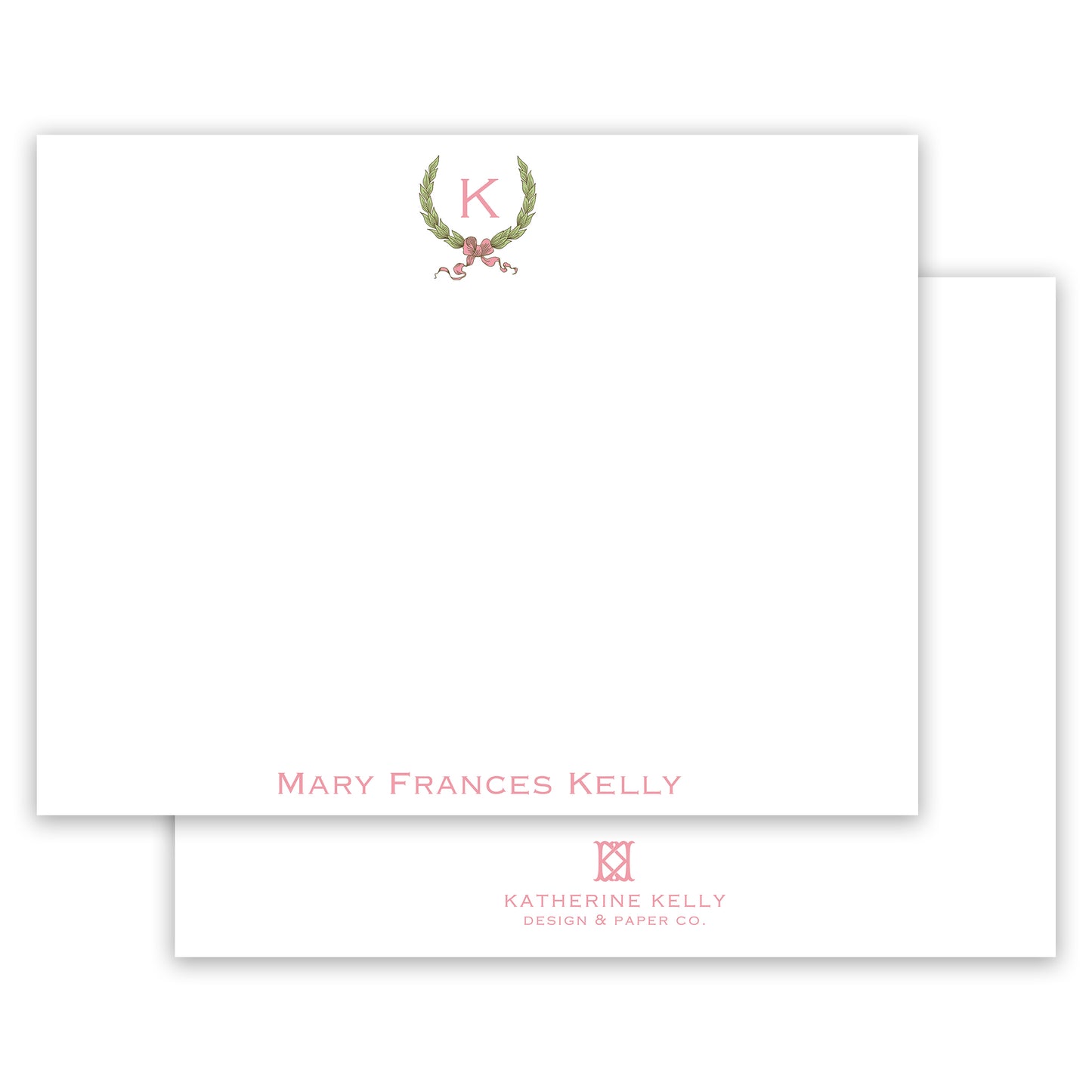 pink initial laurel notecard