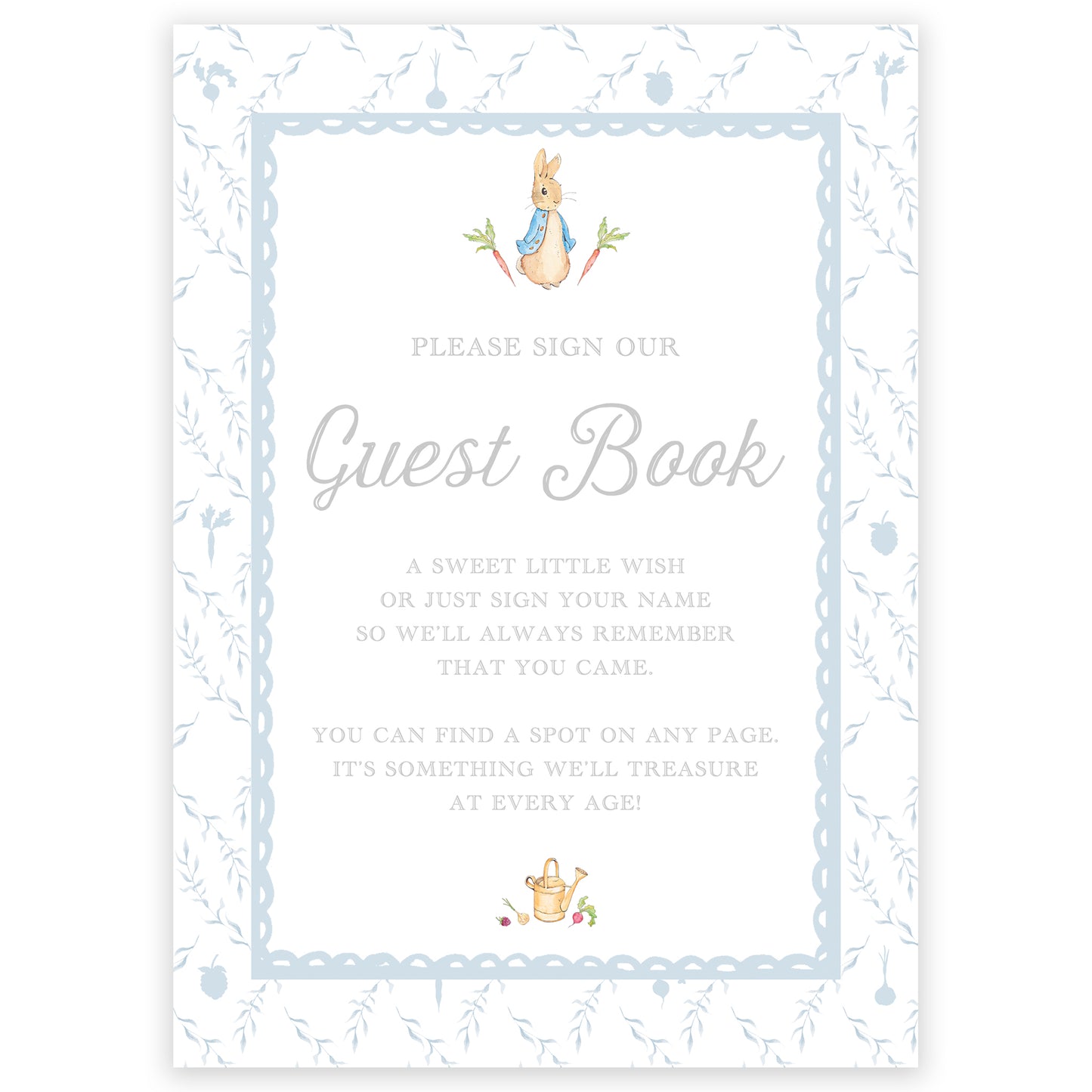 peter rabbit blue trellis guest book sign