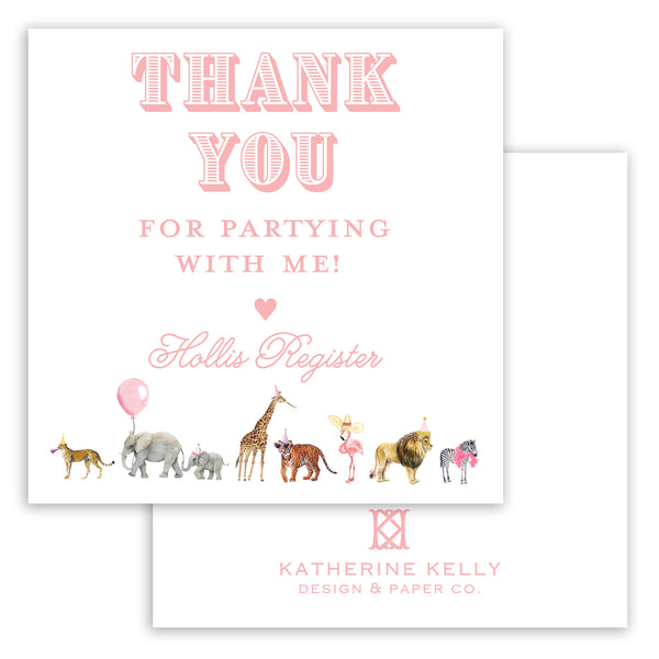 pink party animal party favor card