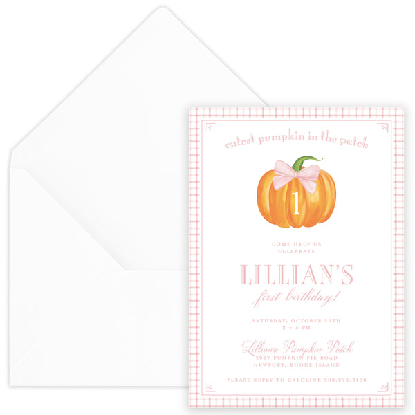 all pink fall pumpkin birthday invitation