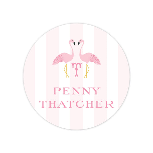 flamingo round vinyl school labels