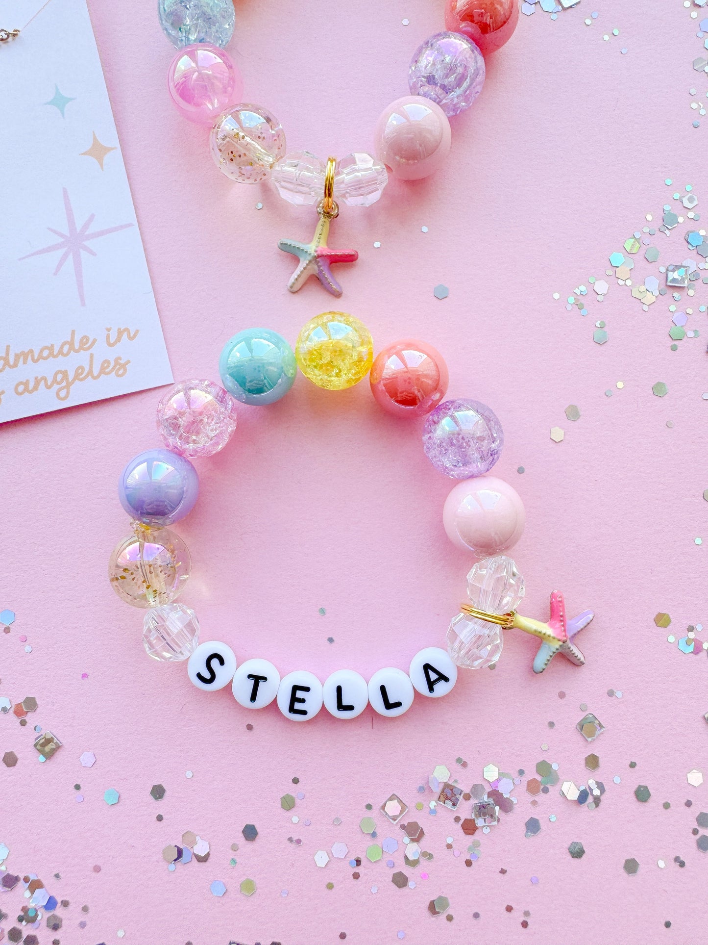 Rainbow Starfish Kids Beaded Charm Bracelet