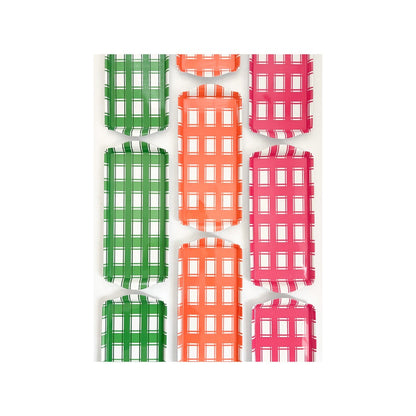 Green Plaid Gingham Reusable Melamine Party Tray for Appetizers & Desserts