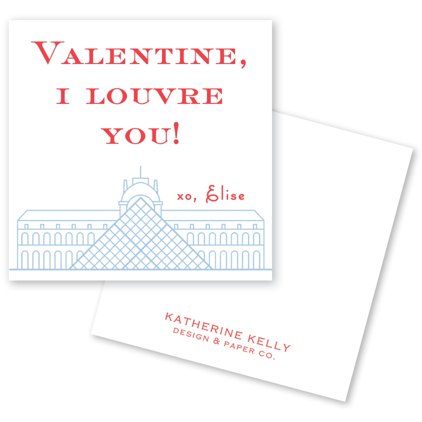 The image is a Valentine's Day card featuring a graphic of the Louvre Museum in Paris, France.