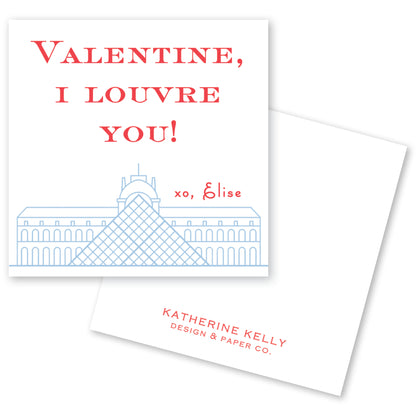 The image is a Valentine's Day card featuring a graphic of the Louvre Museum in Paris, France.