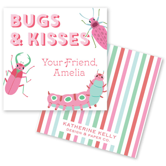 The image is a colorful book cover featuring illustrations of insects and a caterpillar, along with the title "BUGS & KISSES" and the author's name "Amelia".