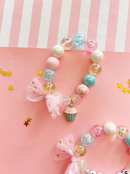 Birthday Girl Cupcake Charm Bracelet, Personalized, Custom Name