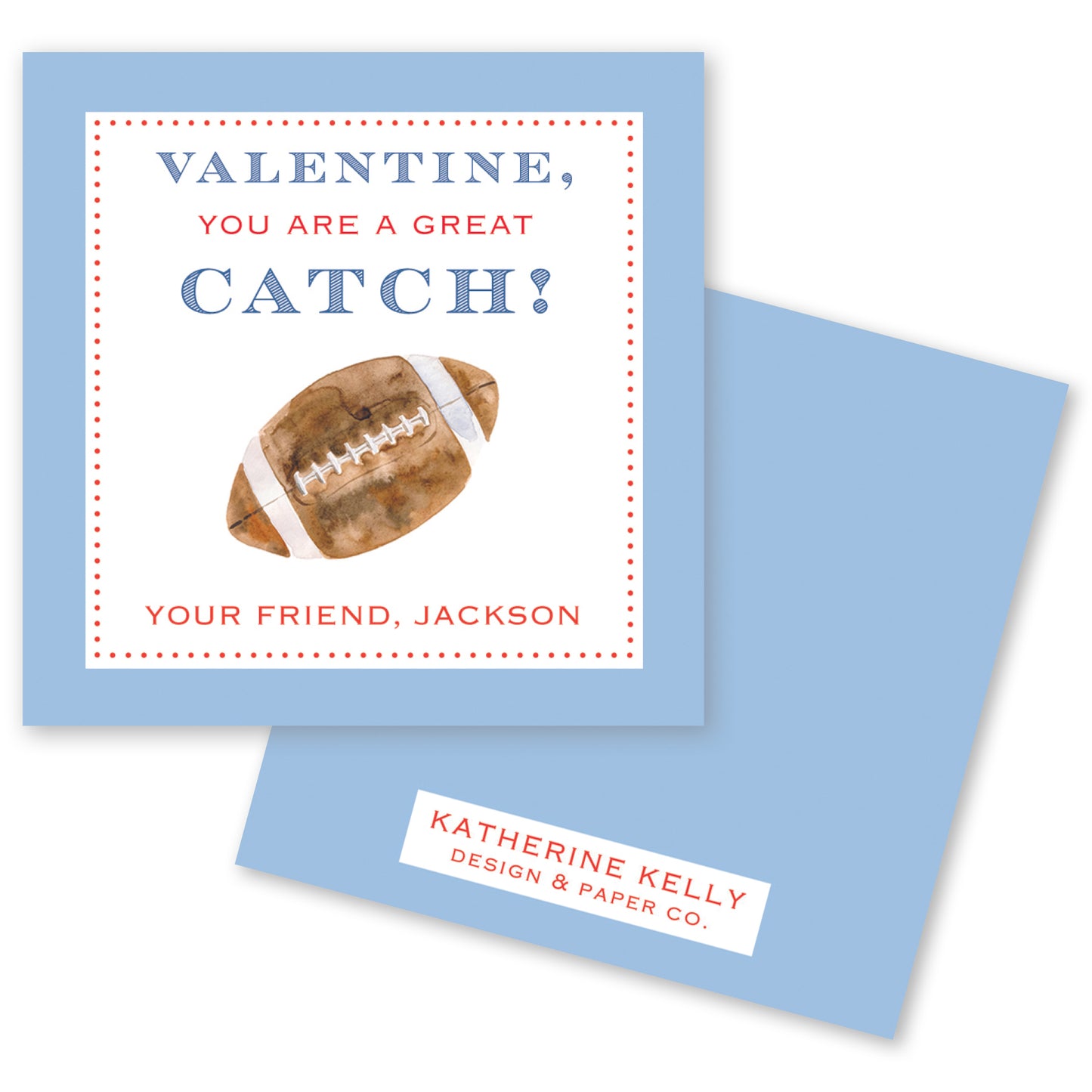 The image is a Valentine's Day card with a football graphic and text.