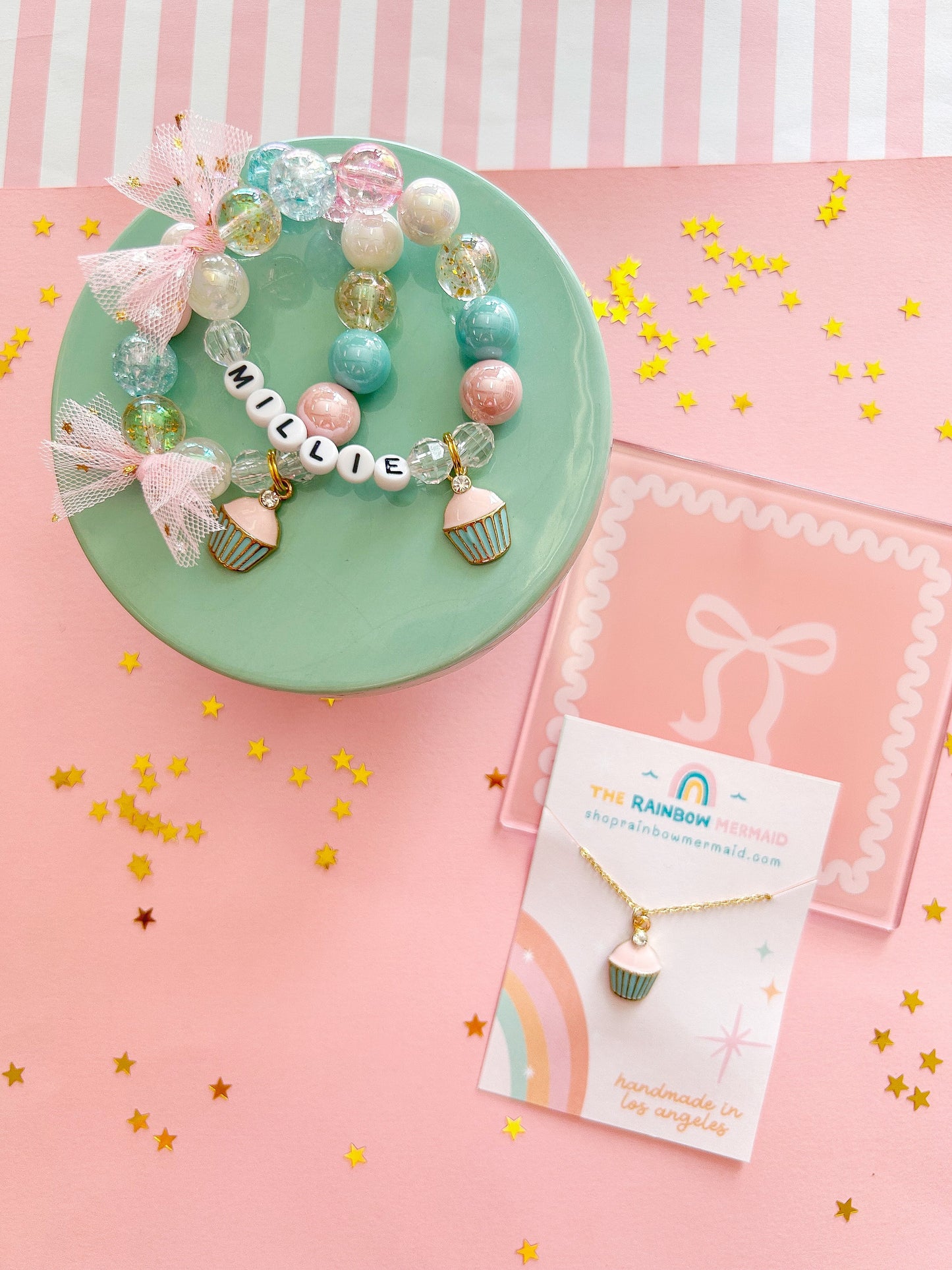 Birthday Girl Cupcake Charm Bracelet, Personalized, Custom Name