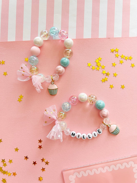 Birthday Girl Cupcake Charm Bracelet, Personalized, Custom Name