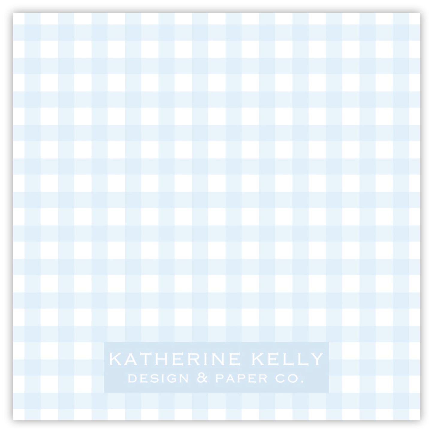 The image is a light blue checkered pattern with a small text logo in the bottom right corner that reads "KATHERINE KELLY DESIGN & PAPER CO."