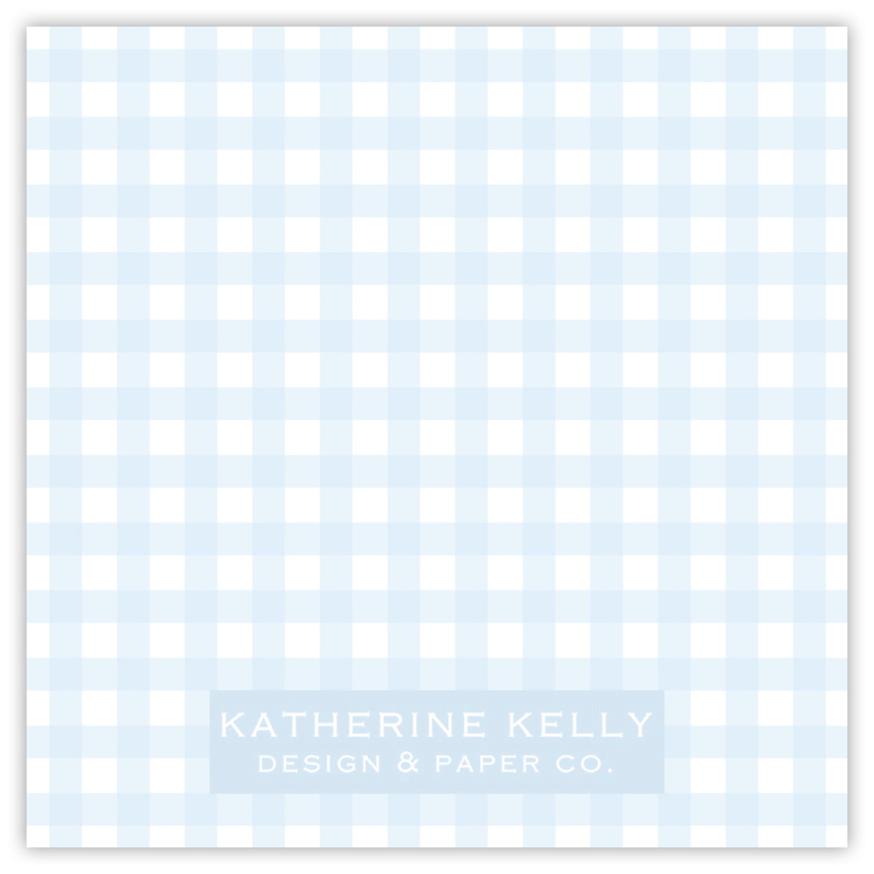 The image is a light blue checkered pattern with a small text logo in the bottom right corner that reads "KATHERINE KELLY DESIGN & PAPER CO."