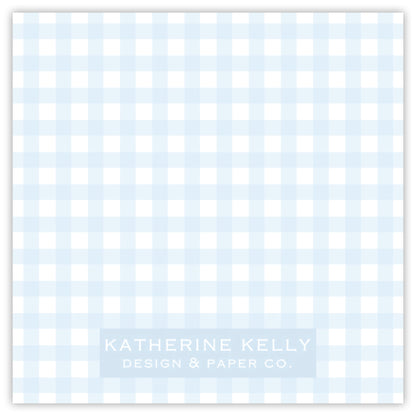 The image is a light blue checkered pattern with a small text logo in the bottom right corner that reads "KATHERINE KELLY DESIGN & PAPER CO."