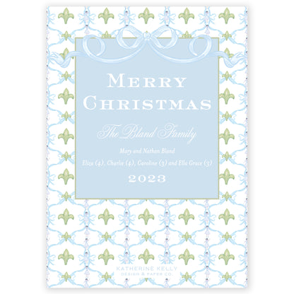blue garland bow photo holiday card