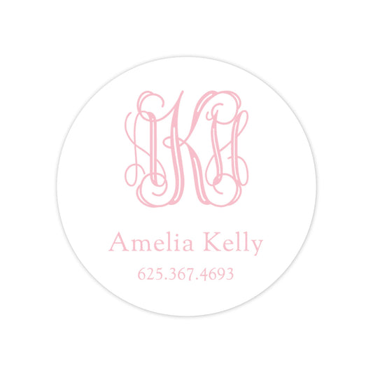 pink monogram round vinyl school labels