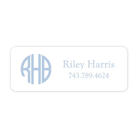 blue monogram vinyl school labels