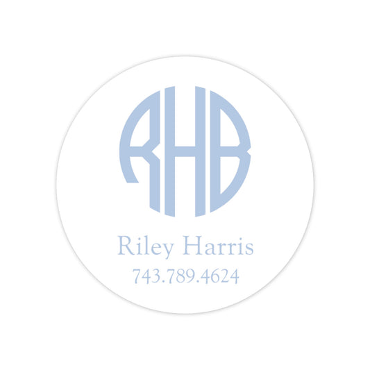 blue monogram round vinyl school labels