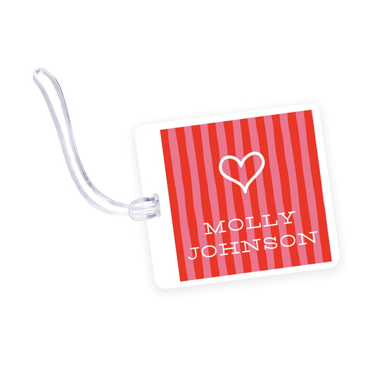 poppy stripes square laminated bag tag