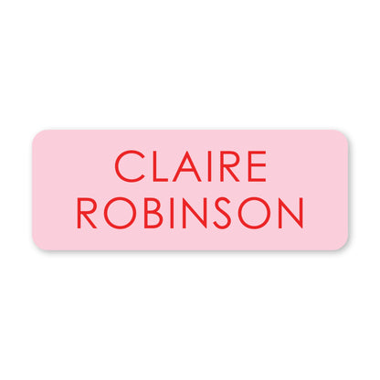 tone on tone vinyl school labels - red on pink