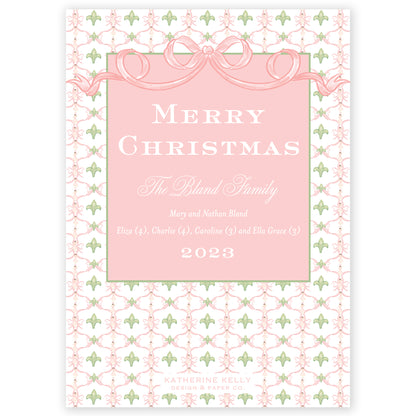 pink garland bow photo holiday card