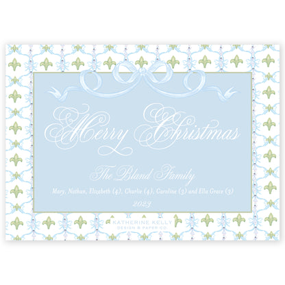 blue garland bow landscape photo holiday card