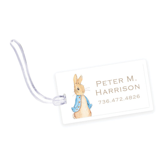 blue peter rabbit laminated bag tag