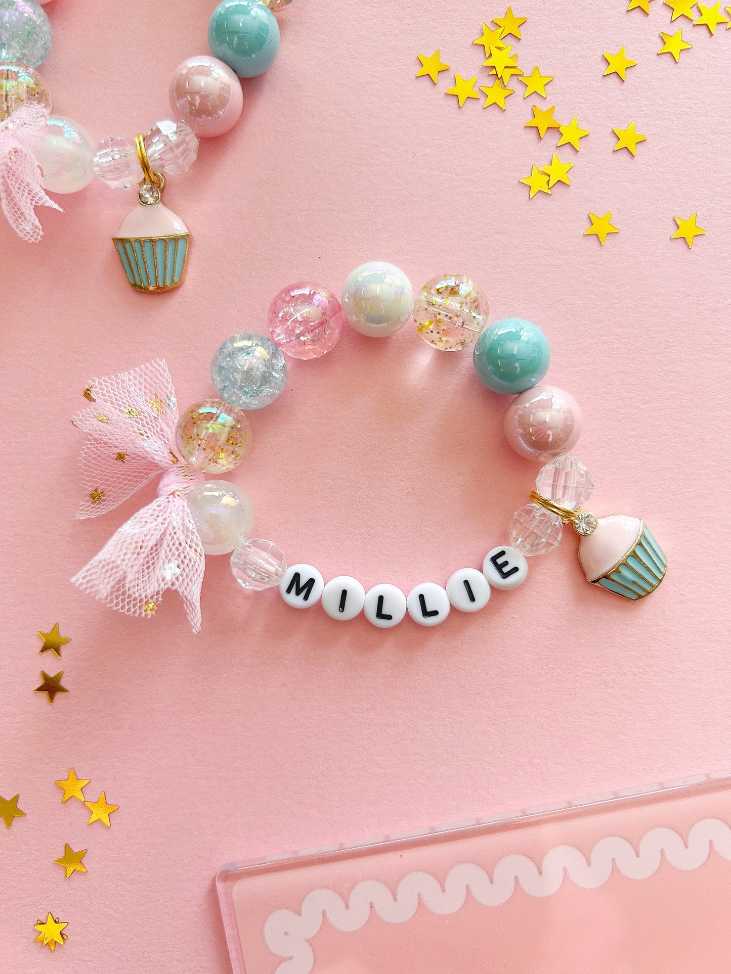 Birthday Girl Cupcake Charm Bracelet, Personalized, Custom Name
