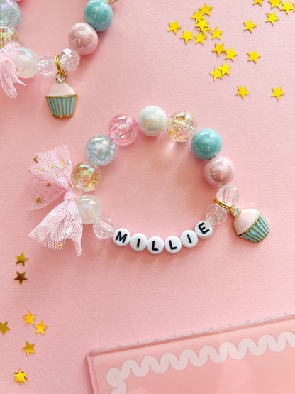 Birthday Girl Cupcake Charm Bracelet, Personalized, Custom Name