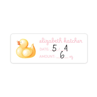 rubber ducky pink breast milk bag labels